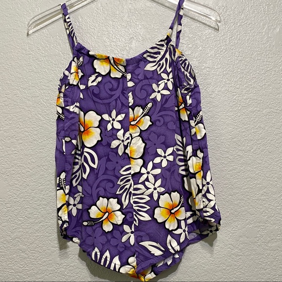 ☘️Tiki Palm Hawaiian print tie front summer top - Picture 4 of 4